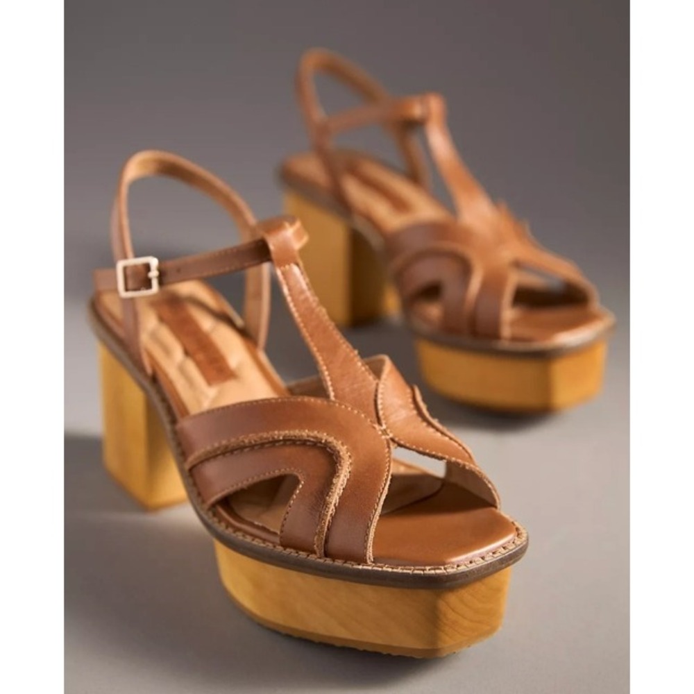 Kelsi Dagger Brooklyn Anthropologie Genie Brown Platform Block Sandals 8.5